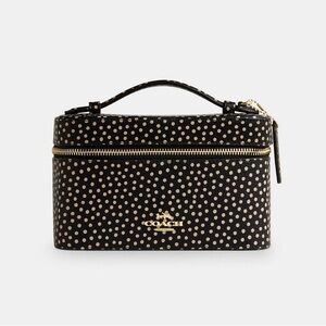 Coach Cosmetic Case With Spot Print In Leather Gold/Black Multi CCF44 NWT